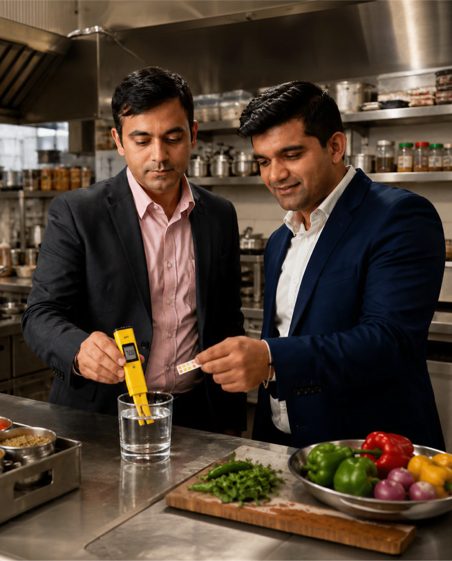 DJ and Professor Rohit Karnik testing water in the kitchen.